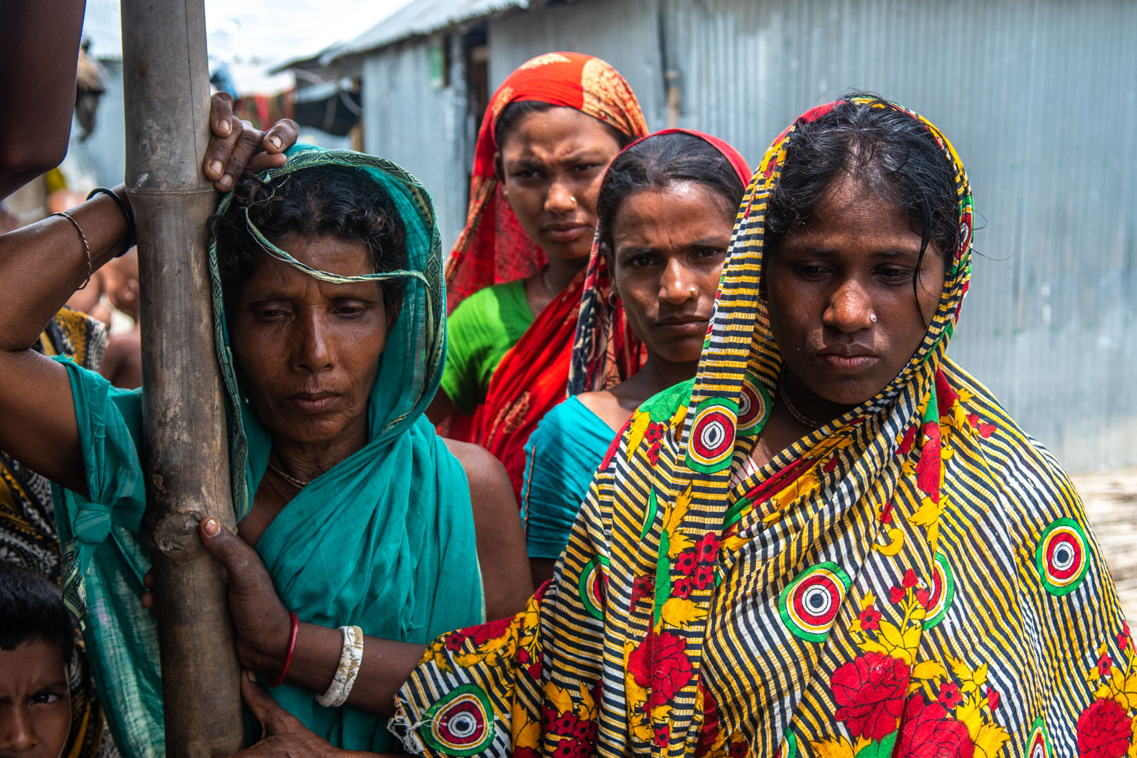 Kani Choritabari char, Horipur, Gaibandha. Group of women affected by the Cyclone gathered showing frustration for all that has been destroyed.