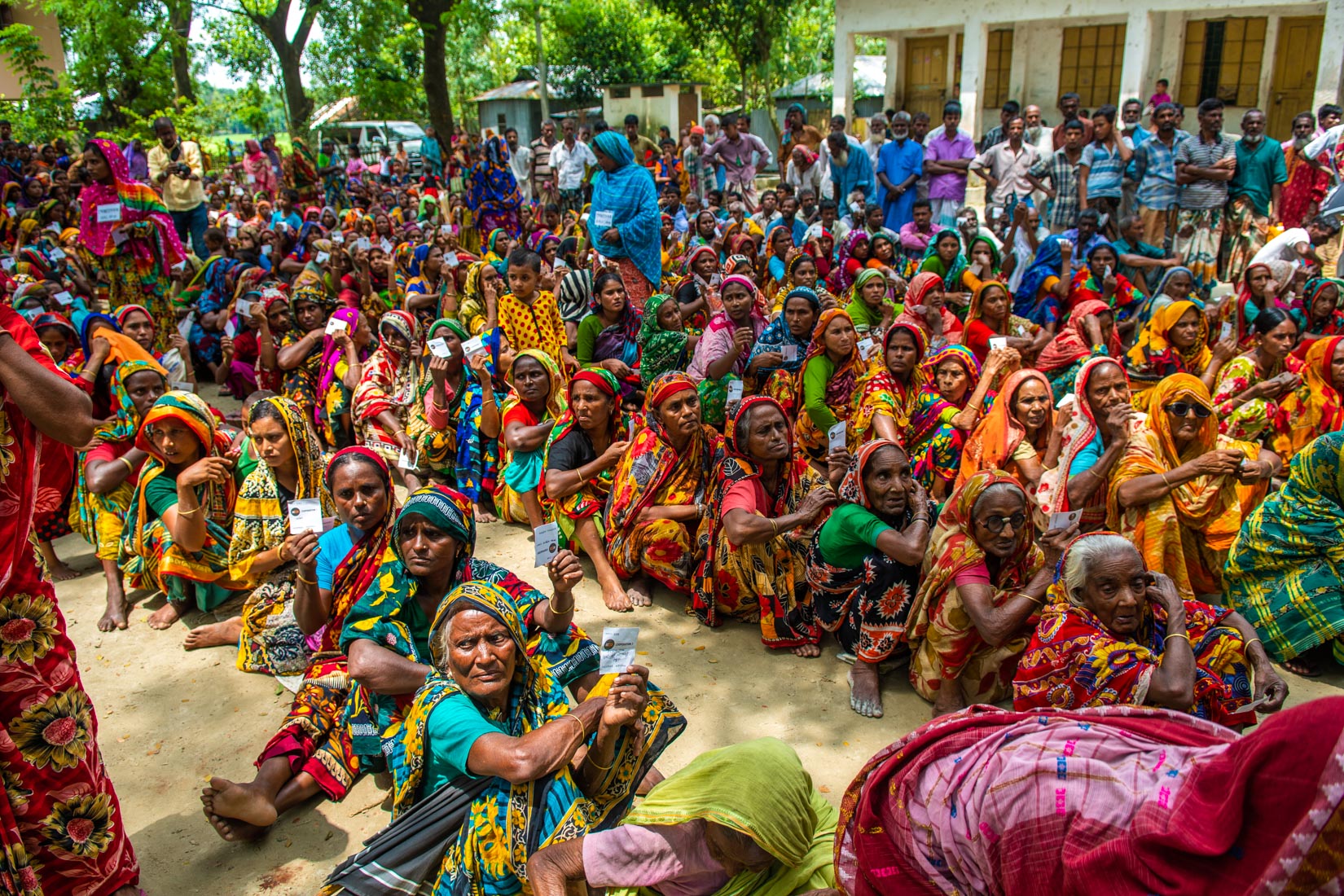 Horipur Union, Sundorgonj, Gaibandha. Flood affected women from Horipur Union are waiting in que to receive relief.